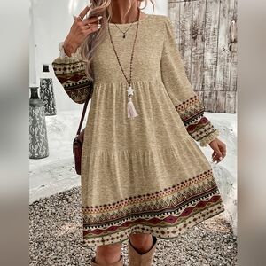Nwt Bohemian Patterned Dress in Beige Emery Rose Xl